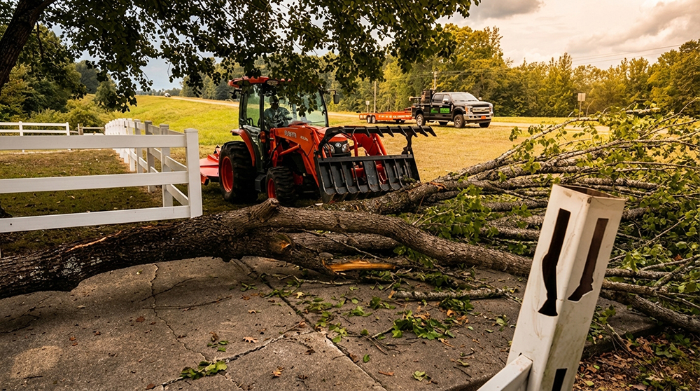 Tree limbs and brush hauled away from a residential yard cleanup